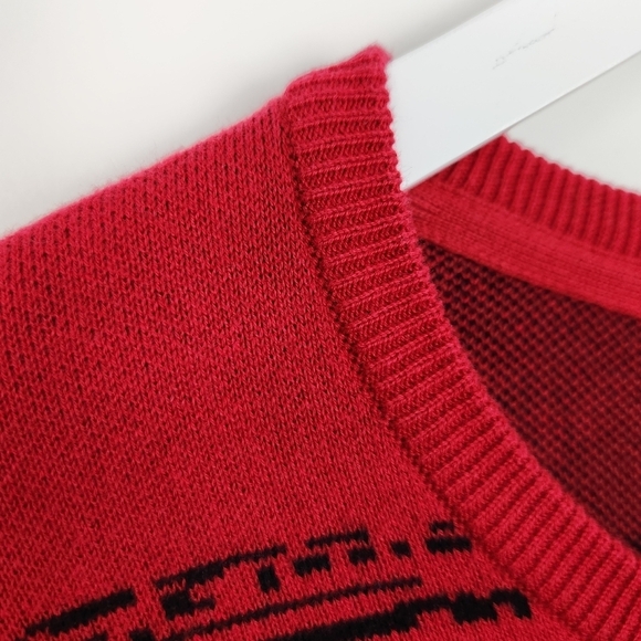 ALFANI Jester Red Black Abstract 100% Cotton Pullover Crew Neck Sweater NEW L - Picture 3 of 8